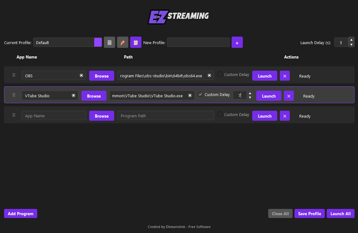 EZ Streaming Interface Screenshot